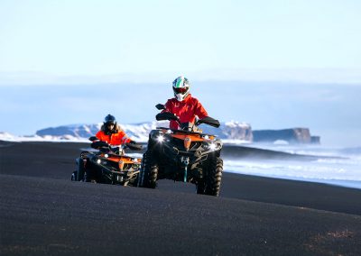 Driving on the black sand beach in Iceland